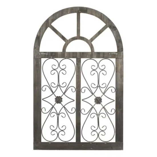 46" White & Brown Rustic Metal & Wood Arched Gate Wall D&eacute;cor {6}