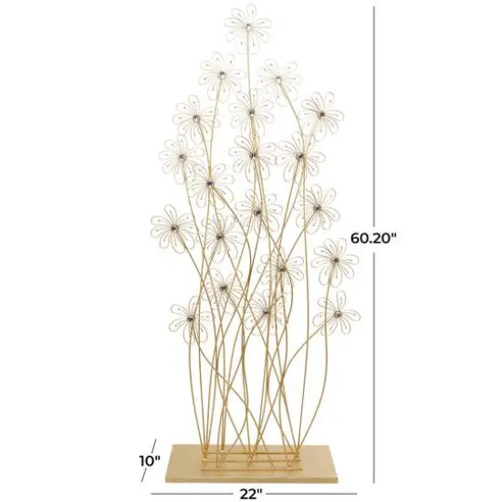 5ft. Gold Metal Tall Floral Sculpture with Crystal Embellishments {7}
