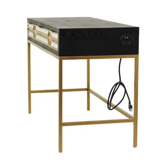 Black Wood Glam Desk, 46" x 20" x 30" {3}