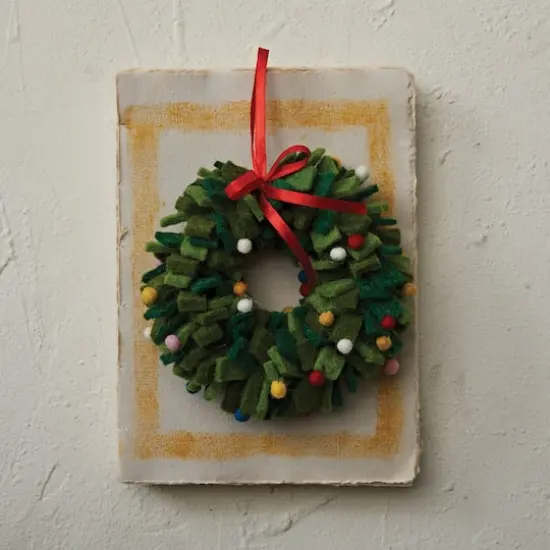 Hello Honey&reg; 7" Green & Multicolor Pom Pom Round Wool Felt Wreath Ornament {3}
