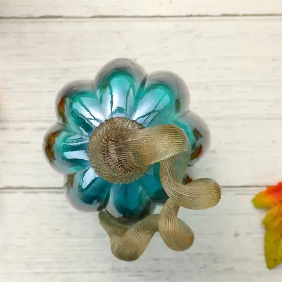 Glitzhome&reg; Crackle Glass Pumpkin, Turquoise {11}