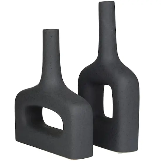 CosmoLiving by Cosmopolitan Black Ceramic Donut Shaped Vase Set of 2 16", 13" {3}