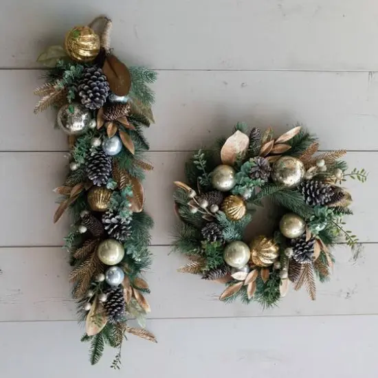 Hello Honey&reg; 2.5ft. Faux Pine Swag with Ornaments, Pinecones & Glitter {3}