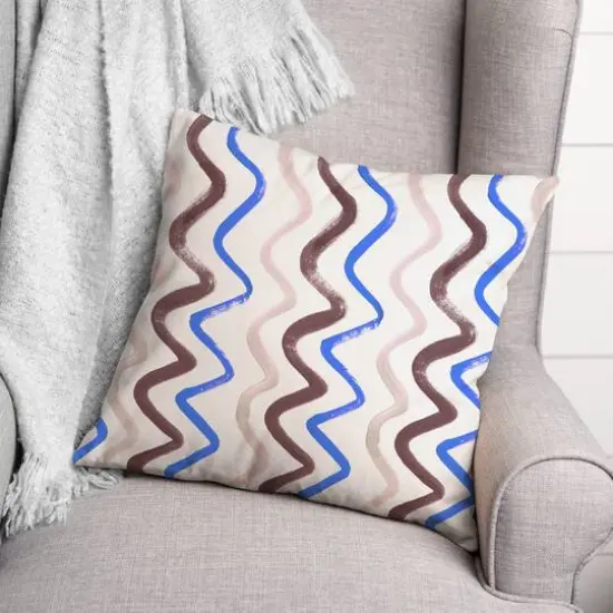 18" Squiggles Indoor/Outdoor Pillow Blue/Brown {3}