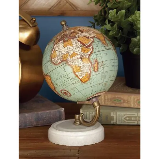 8" Aquamarine Marble & Wood Modern Globe {9}