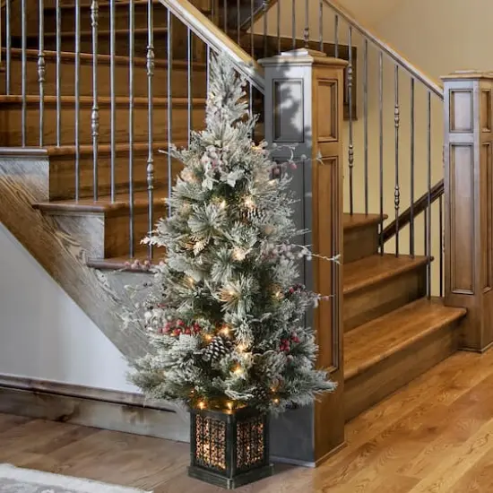 4ft. Pre-Lit Snowy Bedford Pine Entrance Artificial Christmas Tree, Clear Lights {3}