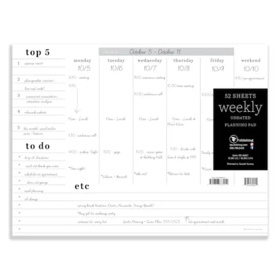 TF Publishing Utility Large Weekly Task Planner Desk Pad {1}