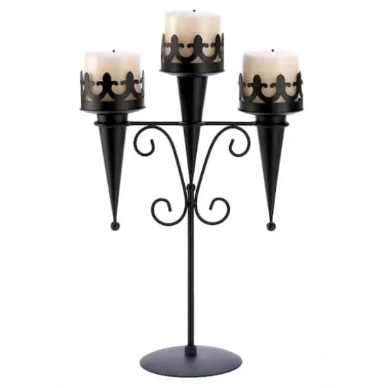 15.75" Black Medieval Triple Candle Stand {1}