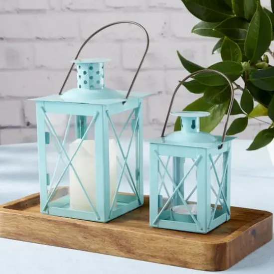 Kate Aspen&reg; Medium Luminous Blue Lantern Tea Light Holder {4}