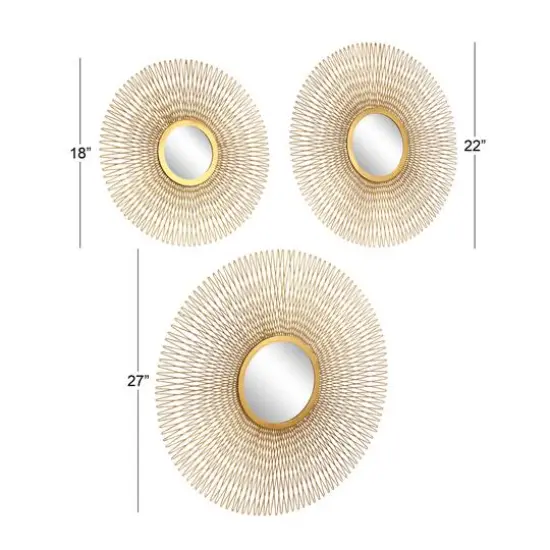 Gold Sunburst Tin Glam Wall Mirrors Set {6}