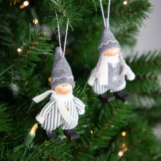 5.5" Gray & White Plush Twin Christmas Ornament Set {6}