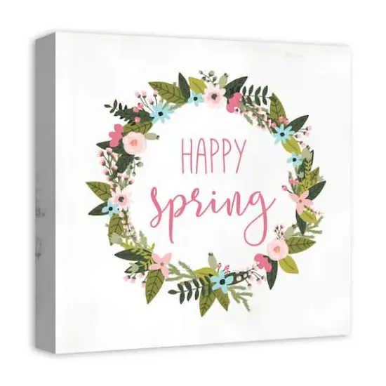 Happy Spring Wreath 16" x 16" Canvas Wall Art {3}