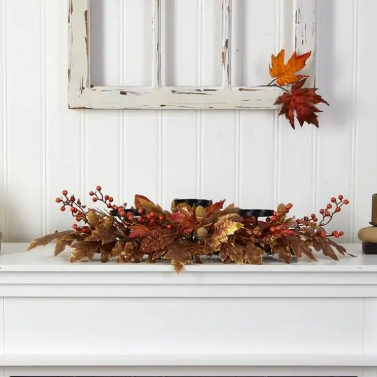 36" Maple Leaves & Berries Fall Harvest Candelabrum Arrangement {5}