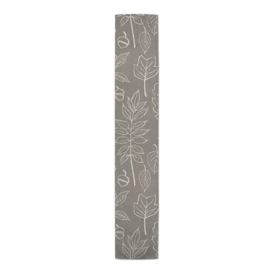 90'' Gray Leaf Pattern Cotton Twill Runner {4}