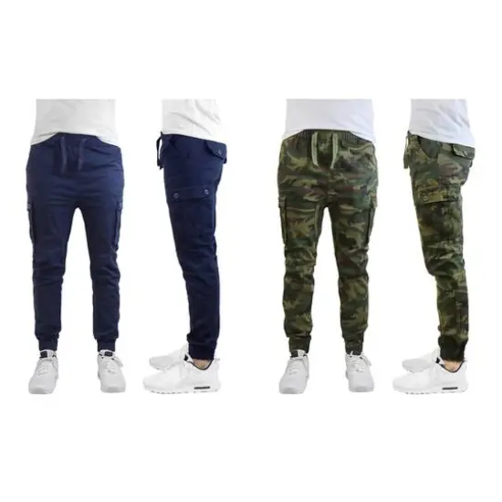 Galaxy by Harvic Slim Fit Cotton Stretch Twill Men's Cargo Joggers 2 Pack Grey/Olive {2}