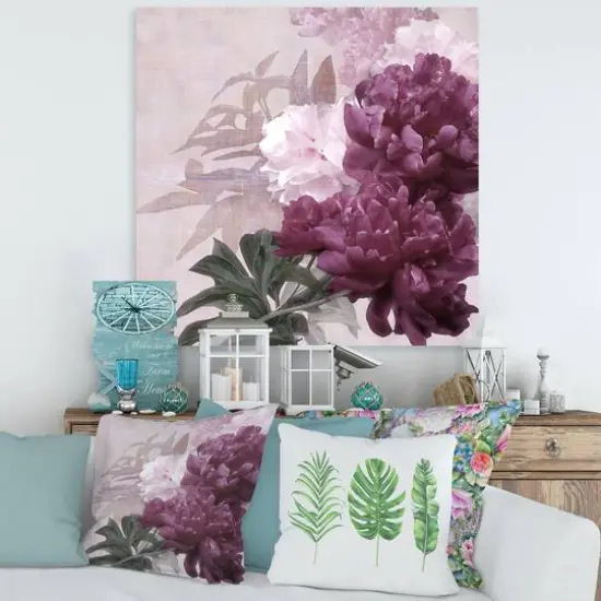 Designart - Vintage Purple and Pink Flowers I - Traditional Canvas Wall Art Print {4}