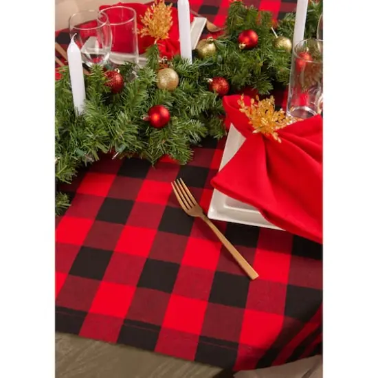 DII&reg; 104" Buffalo Check Tablecloth Tango Red and Black {5}