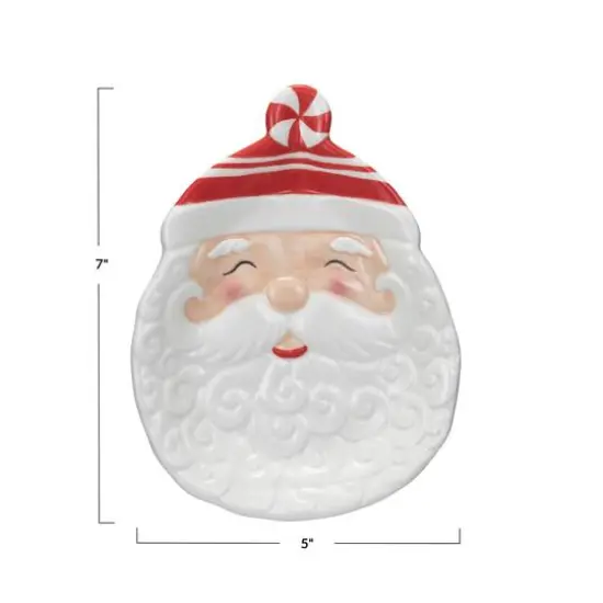 Hello Honey&reg; 7" White & Red Hand-Painted Ceramic Santa Shaped Plate {4}