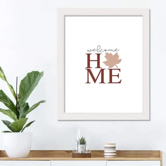 Welcome Home Leaf White Framed Print Wall Art {3}