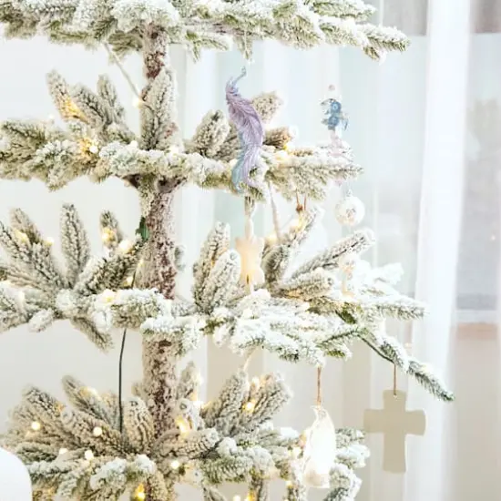 7ft. Pre-Lit Deluxe Flocked Pine Artificial Christmas Tree, Warm White LED Lights {5}