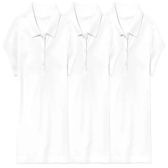 Galaxy by Harvic Short Sleeve Stretch Girl’s Pique Polo Shirt 3 Pack White/White/White {1}