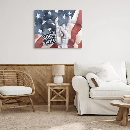 Stupell Industries Rock And Roll Hand And American Flag Design Canvas Wall Art {3}