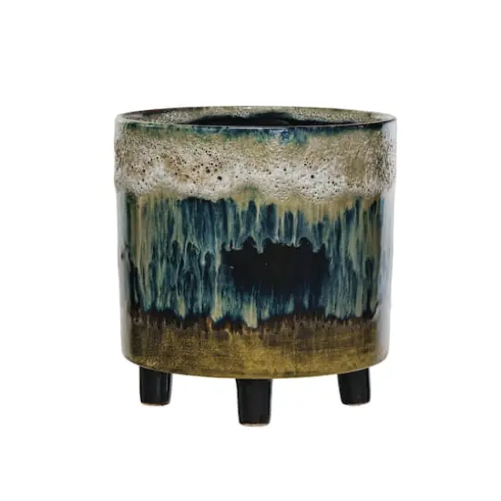 Hello Honey&reg; 8" Multicolor Reactive Glaze Round Stoneware Footed Planter {1}