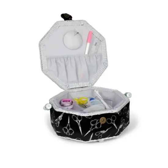Dritz&reg; Small Black Scissors Octagon Sewing Basket {6}