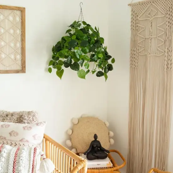 24" UV Resistant Artificial LED Lit Philodendron in White Hanging Basket {3}