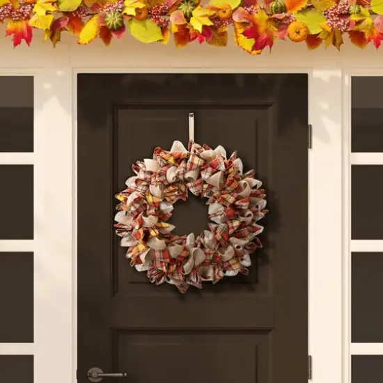 Glitzhome&reg; 18.5" Fall Plaid Fabric Wreath {9}