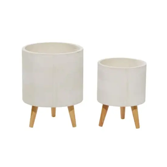 Set of 2 White Polystone Contemporary Planter, 13" 16" {3}