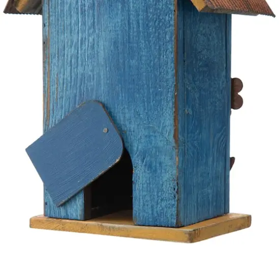Glitzhome&reg; 10.25" Retro Blue Distressed Flower Birdhouse {7}