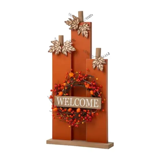 Glitzhome&reg; 30" Fall Lighted Pumpkin & Wreath D&eacute;cor {5}