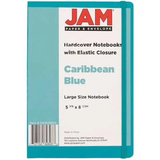 JAM Paper Large Hardcover Notebook with Elastic Band Caribbean Blue {4}