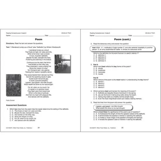Mark Twain Reading Comprehension Workbook, Grade 8 {4}