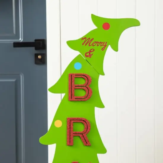 Glitzhome&reg; 41.75" Christmas "BRIGHT" Bent Tree Porch Sign {5}