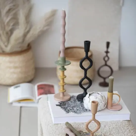 Hello Honey&reg; 9" Enameled Decorative Metal Taper Candle Holder {3}