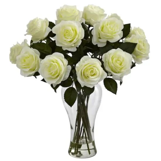 18" Blooming White Roses in Decorative Vase {1}