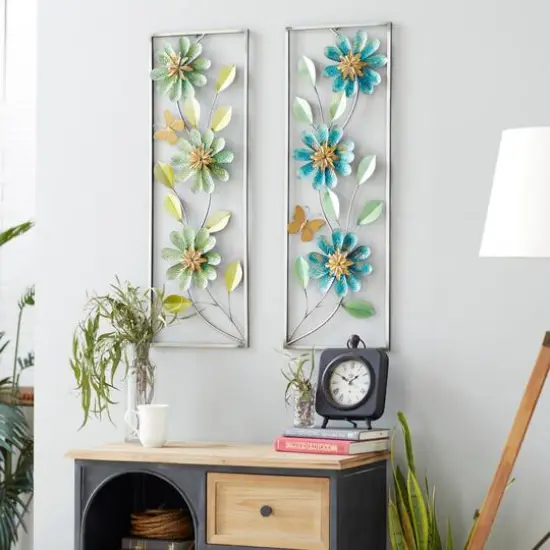 35" Green Metal Floral Wall D&eacute;cor Set {7}