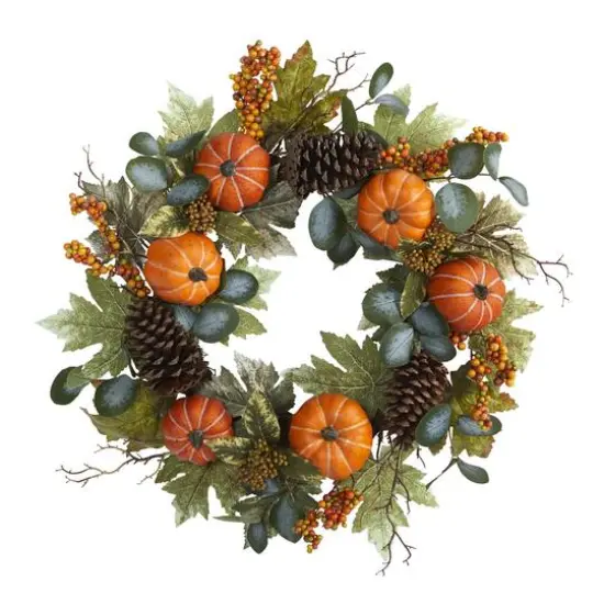 24" Pumpkins, Pinecones & Berries Fall Wreath {1}