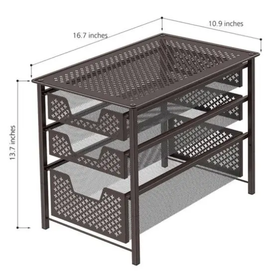 NEX&trade; 17" Brown Stackable 3-Tier Sliding Basket Cabinet Organizer {5}