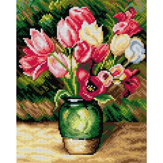 Orchidea Needlepoint Canvas For Halfstitch Without Yarn After Pierre-Auguste Renoir - Tulips In A Vase - Printed Tapestry Canvas {1}