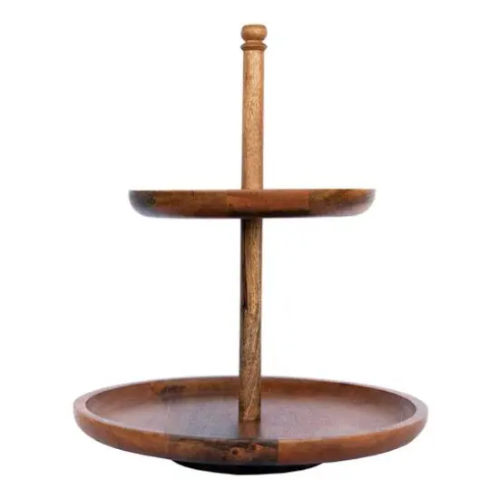 Hello Honey&reg; 16" Round Natural Mango Wood 2-Tier Tray {7}