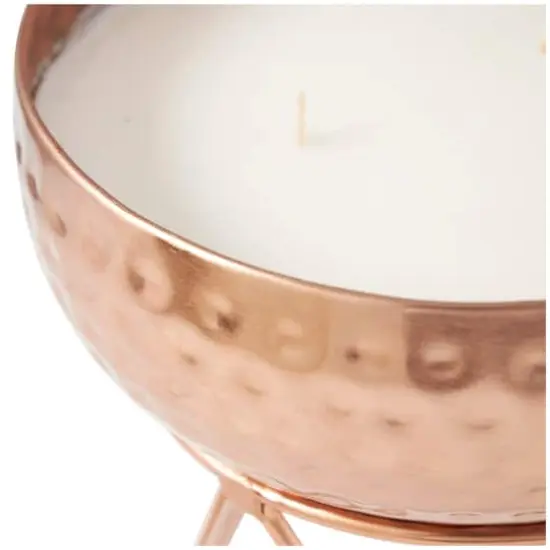 White Wax Vanilla Marshmallow Scented Candle with Hammered Copper Container and Tripod Stand {4}