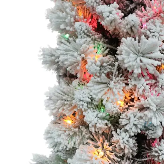 4.5ft. Pre-Lit Flocked Portland Pine Artificial Christmas Tree, Multicolored Lights {3}