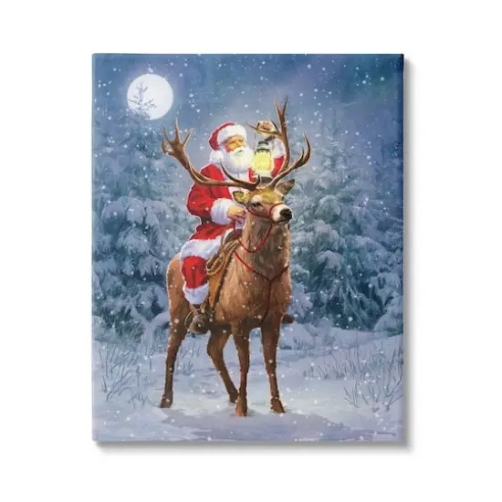 Stupell Industries Santa Riding Reindeer Landscape Canvas Wall Art {1}
