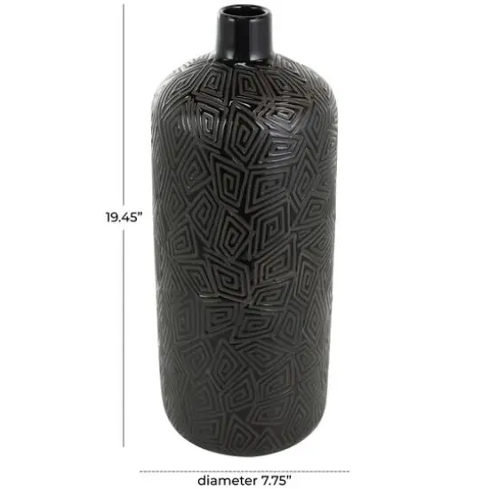 19" Black Geometric Etched Ceramic Vase {9}