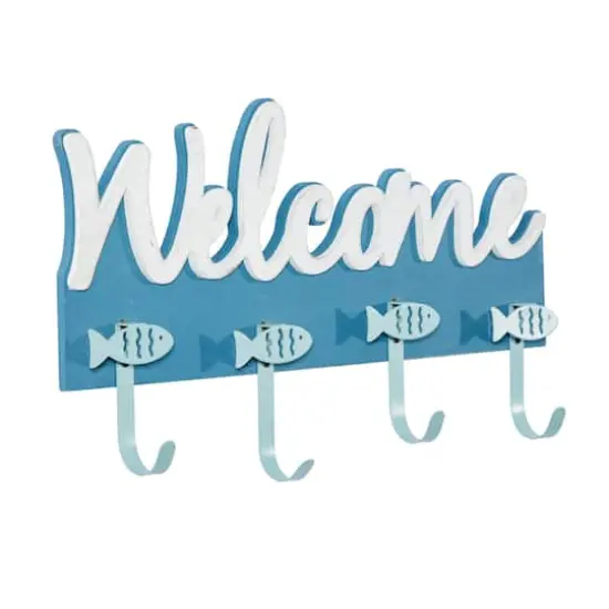 Blue Wood Coastal Wall Hook, 11" x 19" x 2" {3}