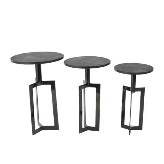 Black Aluminum Metal Tripod Accent Table Set {6}