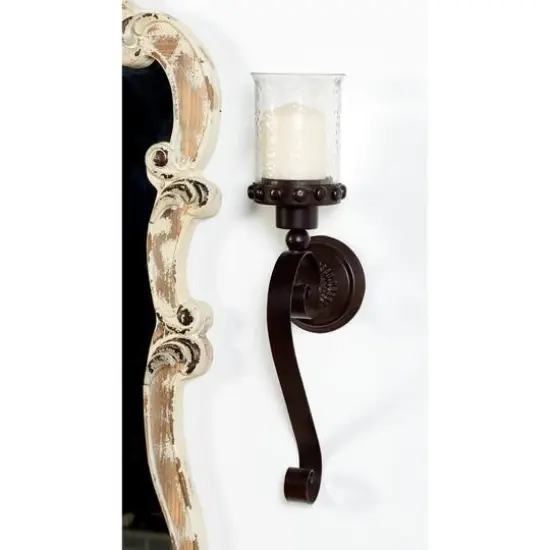 20" Brown Iron Traditional Candle Wall Sconce {9}